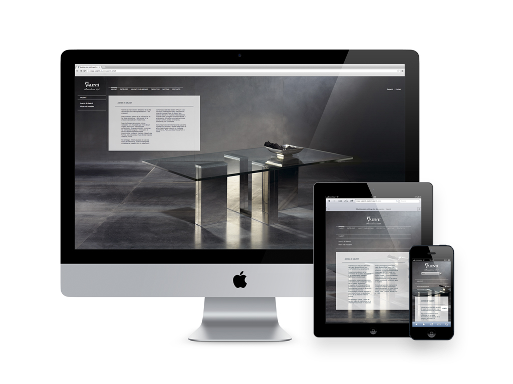 Página web de Valentí, con diseño responsive apta para distintos soportes.