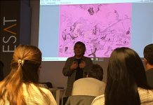 Grazka Lange y Eloar Guazzelli, ante los alumnos de ESAT